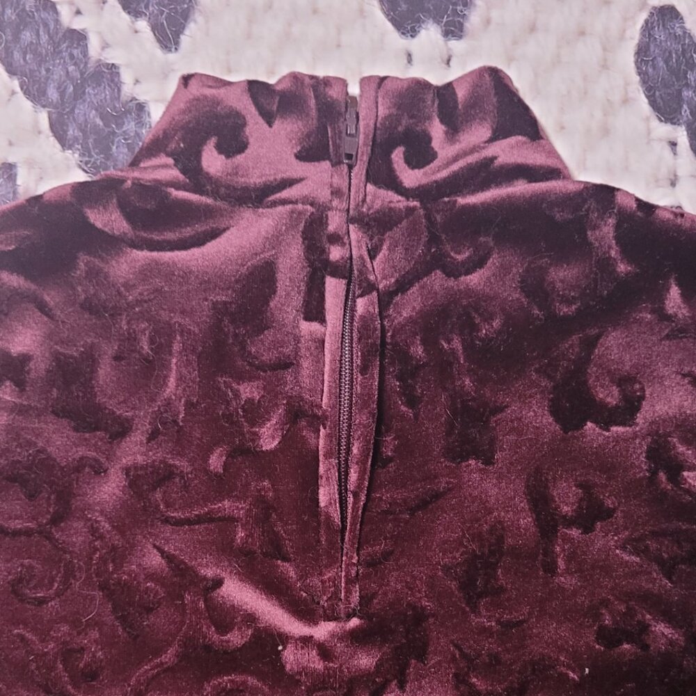 Vintage Cassino Burgundy Faux Velvet Mockneck Dress - Picture 4 of 7